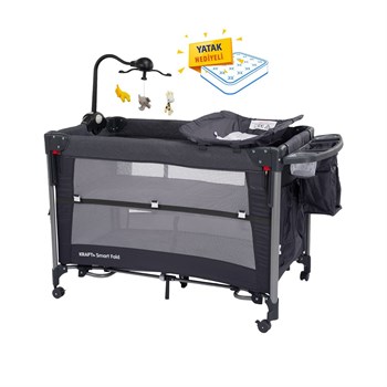 Kraft Baby Smart Fold Anne Yanı Oyun Parkı 60x104 cm ( Yatak Hediyeli ) Siyah