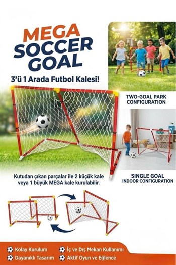 Matrax Oyuncak Mega 3ü 1 Arada Mega Futbol Kalesi! Taşınabilir Fileli 120cm Toplu Eğlenceli Futbol Kalesi Oyun Seti