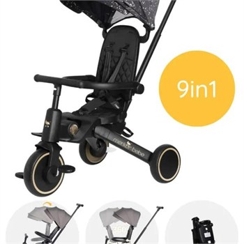 Merkür Bebe 9in1 Hawk Çift Yönlü Katlanabilir Yatabilir Ayak Destekli Üç Tekerlekli Bebek ve Çocuk Bisikleti Premium Gold