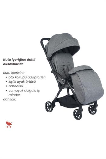 Merkür Bebe Ruby Tek Tuşla Otomatik Katlanan Kabin Boy Travel Sistem Bebek Arabası Gri