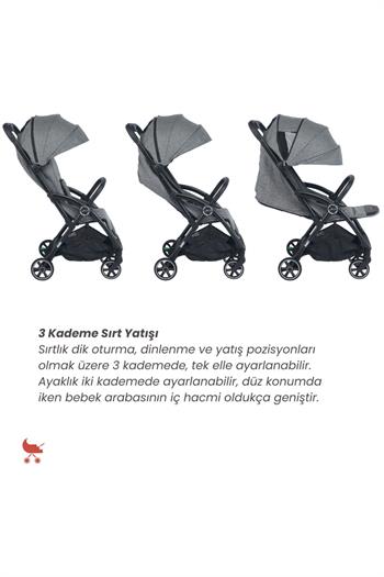 Merkür Bebe Ruby Tek Tuşla Otomatik Katlanan Kabin Boy Travel Sistem Bebek Arabası Gri