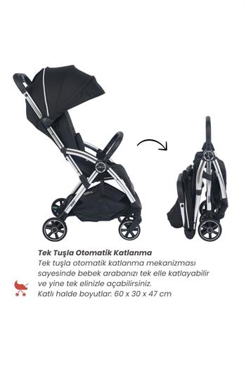 Merkür Bebe Ruby Tek Tuşla Otomatik Katlanan Kabin Boy Travel Sistem Bebek Arabası Siyah