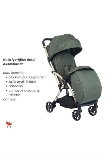 Merkür Bebe Ruby Tek Tuşla Otomatik Katlanan Kabin Boy Travel Sistem Bebek Arabası Yeşil