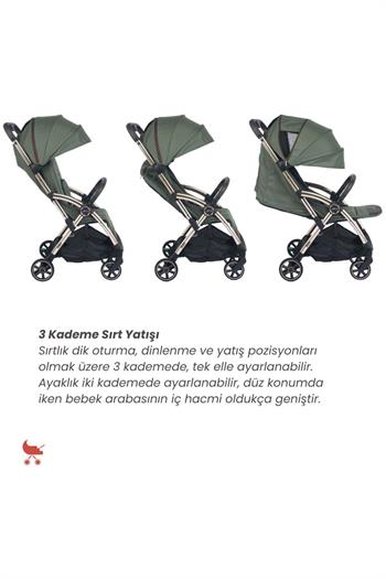 Merkür Bebe Ruby Tek Tuşla Otomatik Katlanan Kabin Boy Travel Sistem Bebek Arabası Yeşil