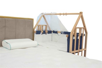 Minaco Baby Sallanabilir Kademeli Doğal Ahşap Anne Yanı Portatif Basenet Beşik Gri