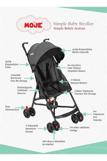Moje Simple Pratik Baston Bebek Arabası Gri