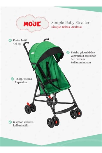 Moje Simple Pratik Baston Bebek Arabası Pembe