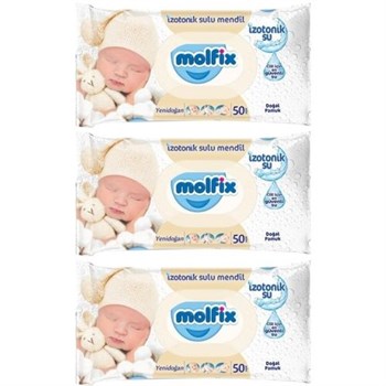 Molfix Yenidoğan İzotonik Sulu Doğal Pamuk Islak Havlu Mendil 3Lü 150 Yaprak