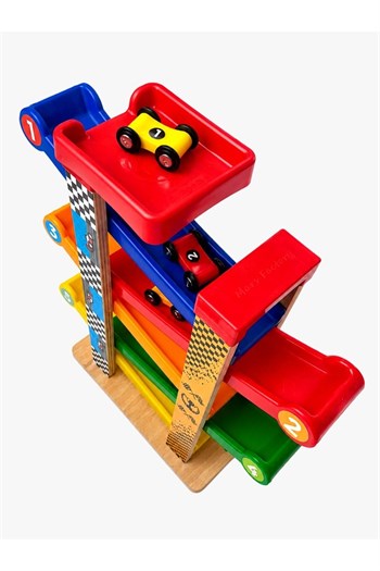 Redka/KumToys Car-Kay Montessori Oyuncak-3 Arabalı-Araba Rampası-Yarış Pisti
