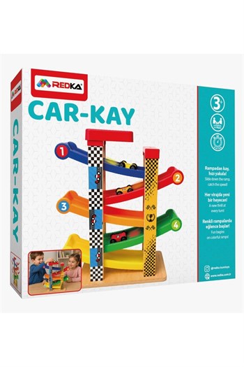 Redka/KumToys Car-Kay Montessori Oyuncak-3 Arabalı-Araba Rampası-Yarış Pisti