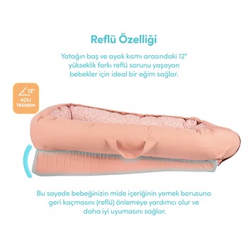 Sevi Bebe Anne Yanı Bebek Reflü Yatağı - Somon Pembe 273-16