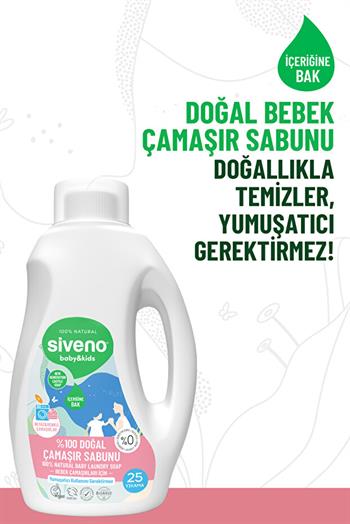 Siveno %100 Doğal Bebek Çamaşır Sabunu Kendinden Yumuşatıcılı Bitkisel Deterjan Konsantre Vegan 750 ml