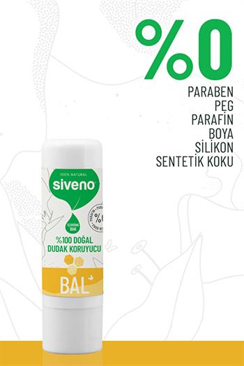 Siveno %100 Doğal Dudak Koruyucu Bal Bitkisel Lipbalm Dudak Kremi Nemlendirici Parlatıcı Onarıcı 6 G