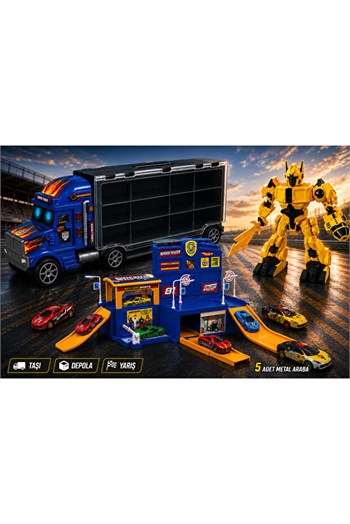 Toysan Toysan Transpower Robo Unıverse Speed Racer Garage Set - 5 Metal Cars Toy-77