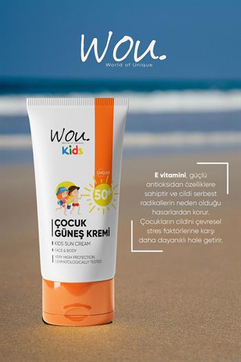 Wou World of Unique Kıds Yüksek Koruma Etkili Spf50 Çocuk Güneş Kremi 50ml