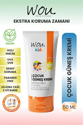 Wou World of Unique Kıds Yüksek Koruma Etkili Spf50 Çocuk Güneş Kremi 50ml