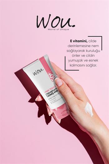 Wou World of Unique Pink Touch Ton Eşitleyici ve Aydınlatıcı Yüksek Koruma Etkili SPF50+ Güneş kremi 50ml Tüm Ciltler İçin