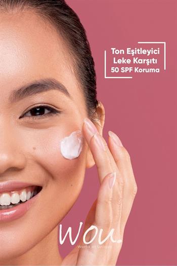 Wou World of Unique Pink Touch Ton Eşitleyici ve Aydınlatıcı Yüksek Koruma Etkili SPF50+ Güneş kremi 50ml Tüm Ciltler İçin