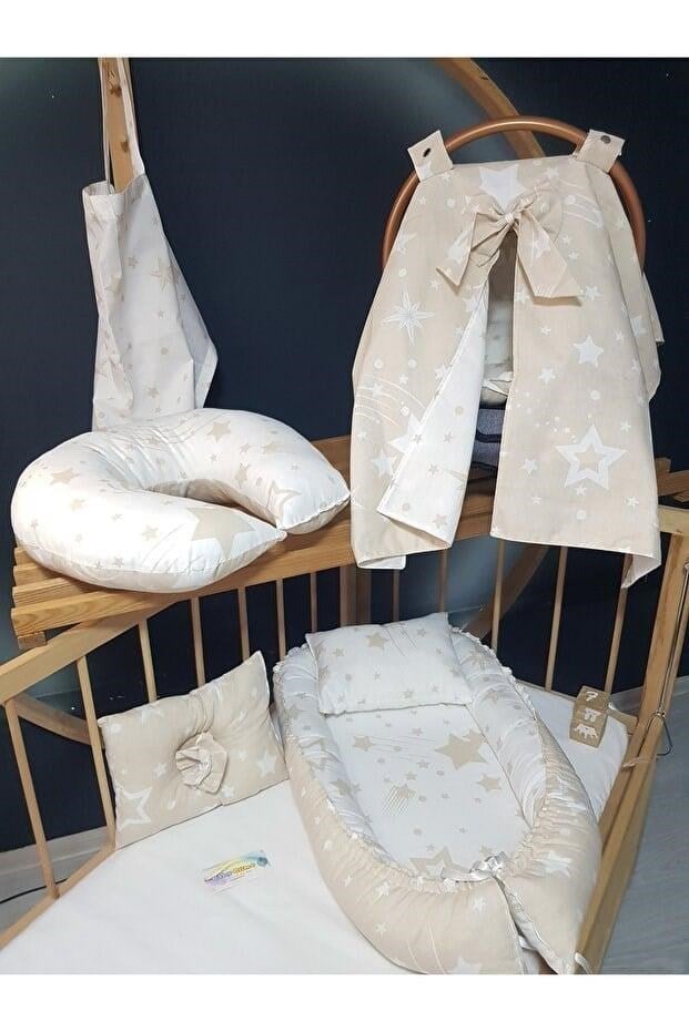 Aluç Bebe 7 Parça Bebek İhtiyaç Seti ( Babynest - Yastık - Emzirme Minderi - Emzirme Örtüsü - Düz Kafa Yastığı - Puset Yastığı - Puset Örtüsü ) Mavi