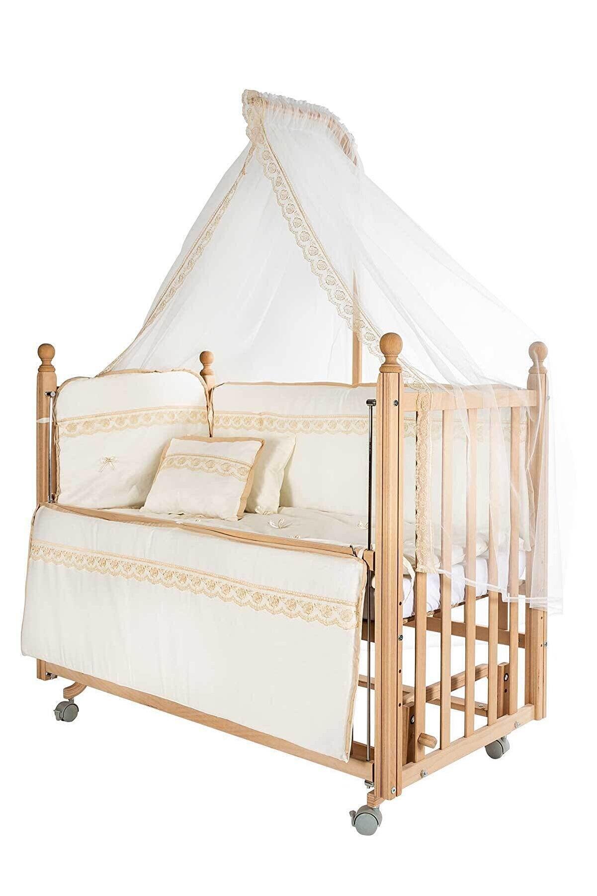 Baby Tech Klasik Anne Yanı Kademeli Naturel Beşik Tekerlekli 60x120 Kahve