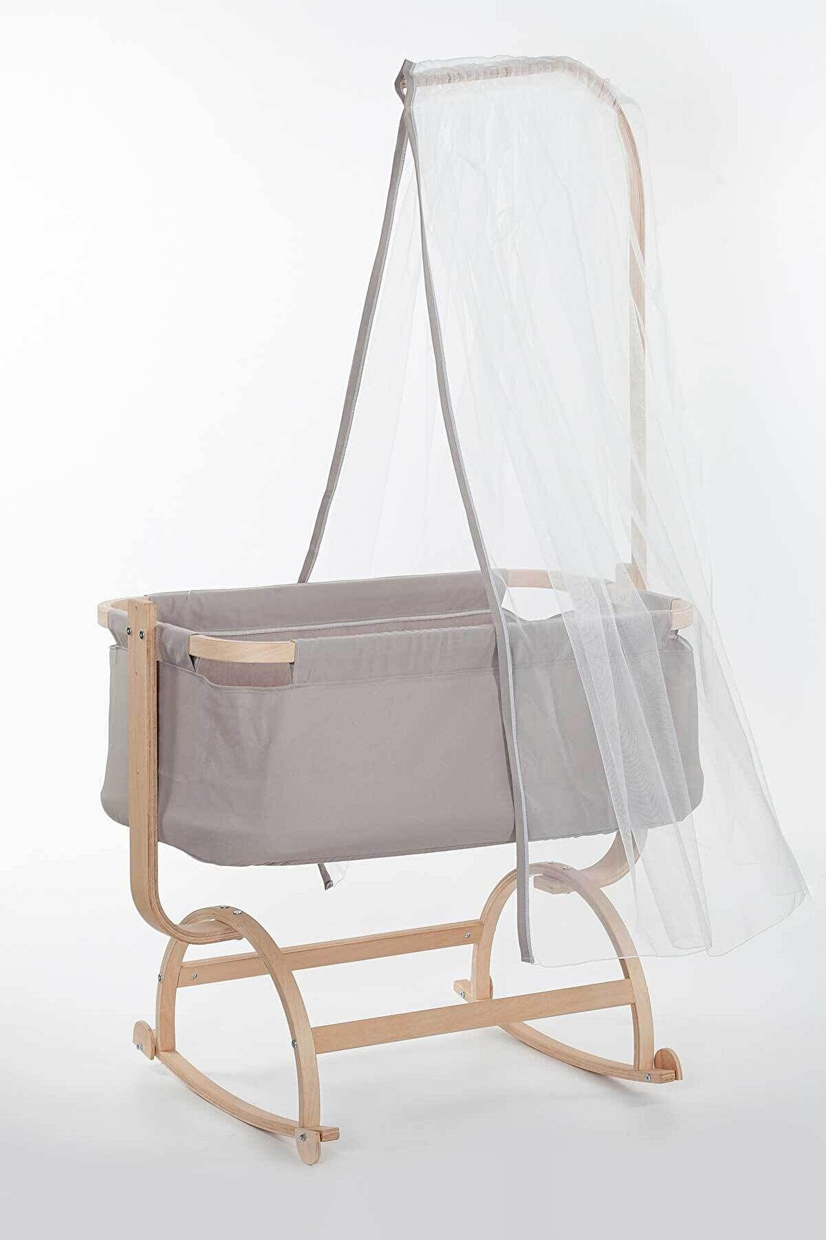 Baby Tech Vega Naturel Ahşap Sallanır Beşik - Gri