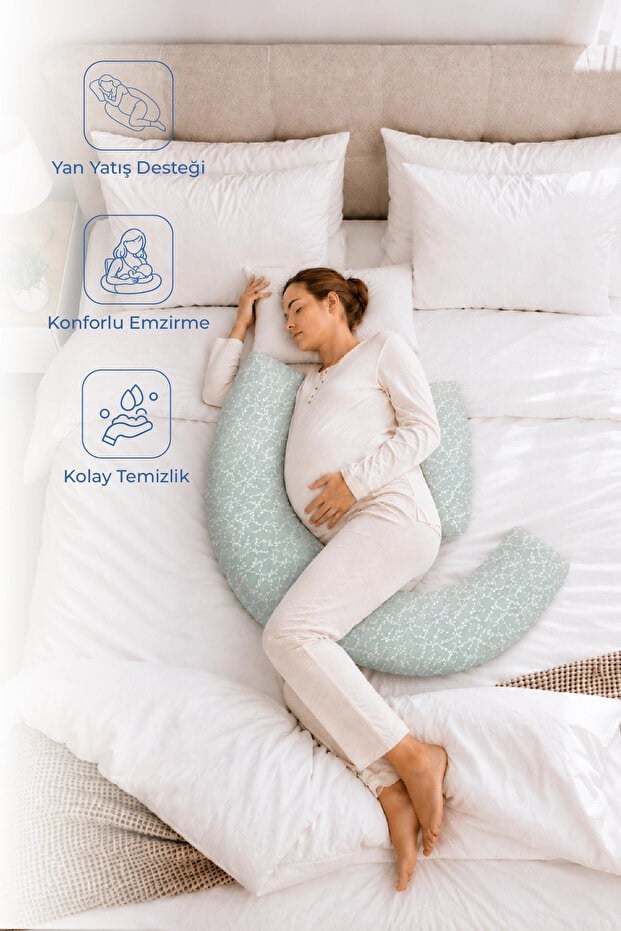 Babyjem 198 Sırt Destekli Hamile Ve Emzirme Yast Yeşil Çiçek