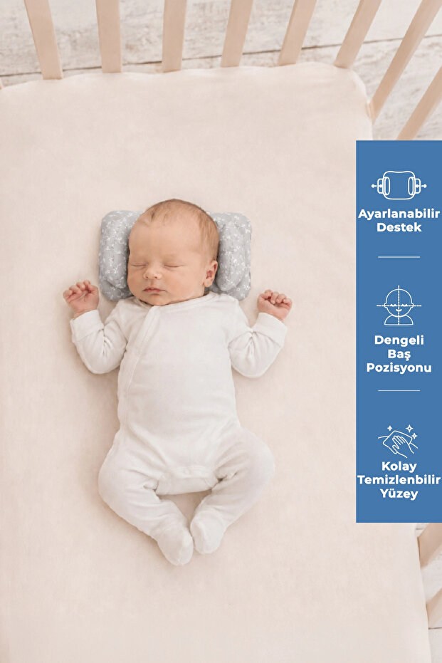 Babyjem 937 Ayarlanabilir Düz Kafa Yastığı Gri Çiçek