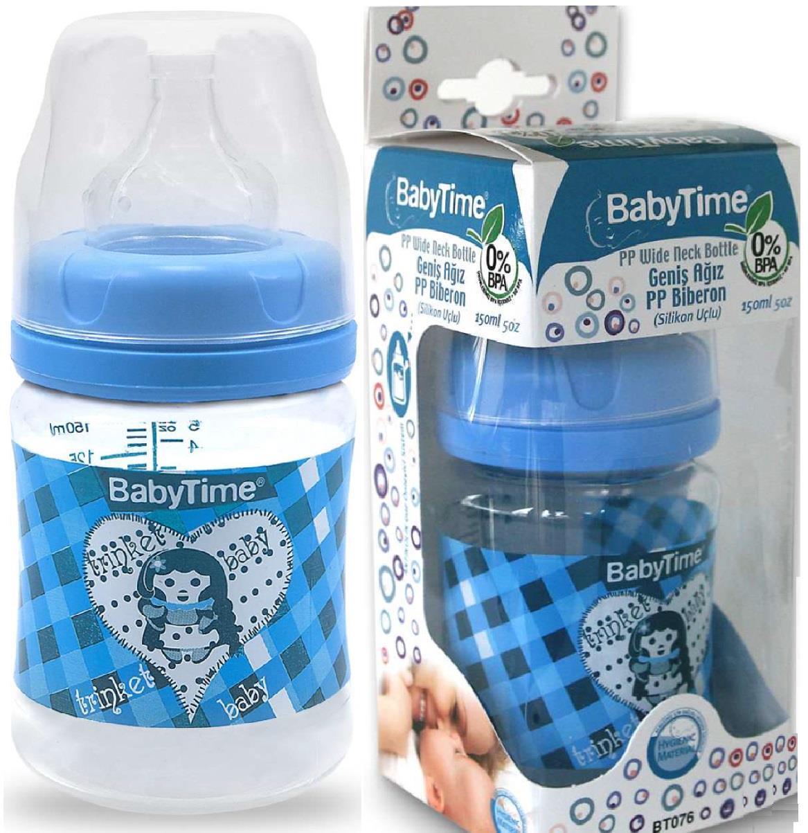 BabyTime Geniş Ağız PP Biberon (Silikon Uçlu) 150ml BT076