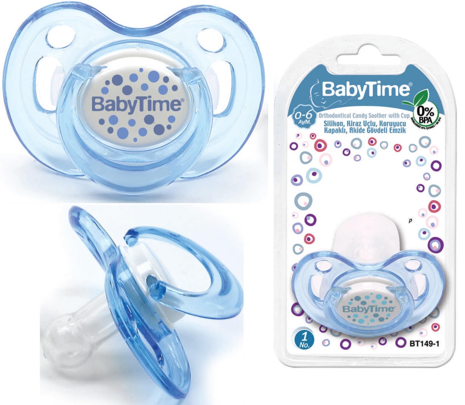 BabyTime Silikon Kiraz Uçlu Koruyucu Kapaklı Akide Gövdeli Desenli Emzik N.1 BT149-1