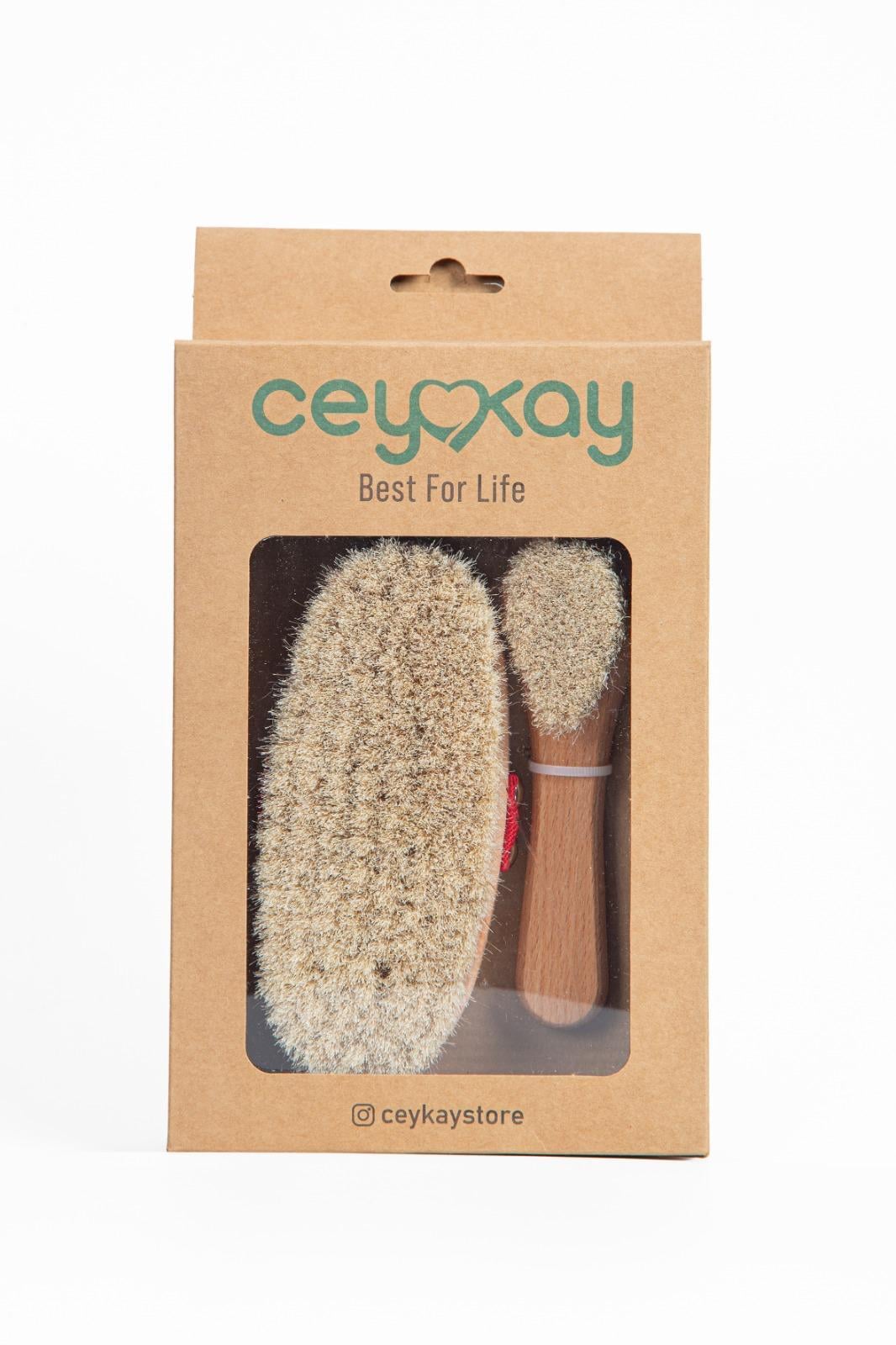 Cey&Kay %100 Doğal At Ve Keçi Kılı Kadın Selülit Ve Yüz Masaj Fırça Seti