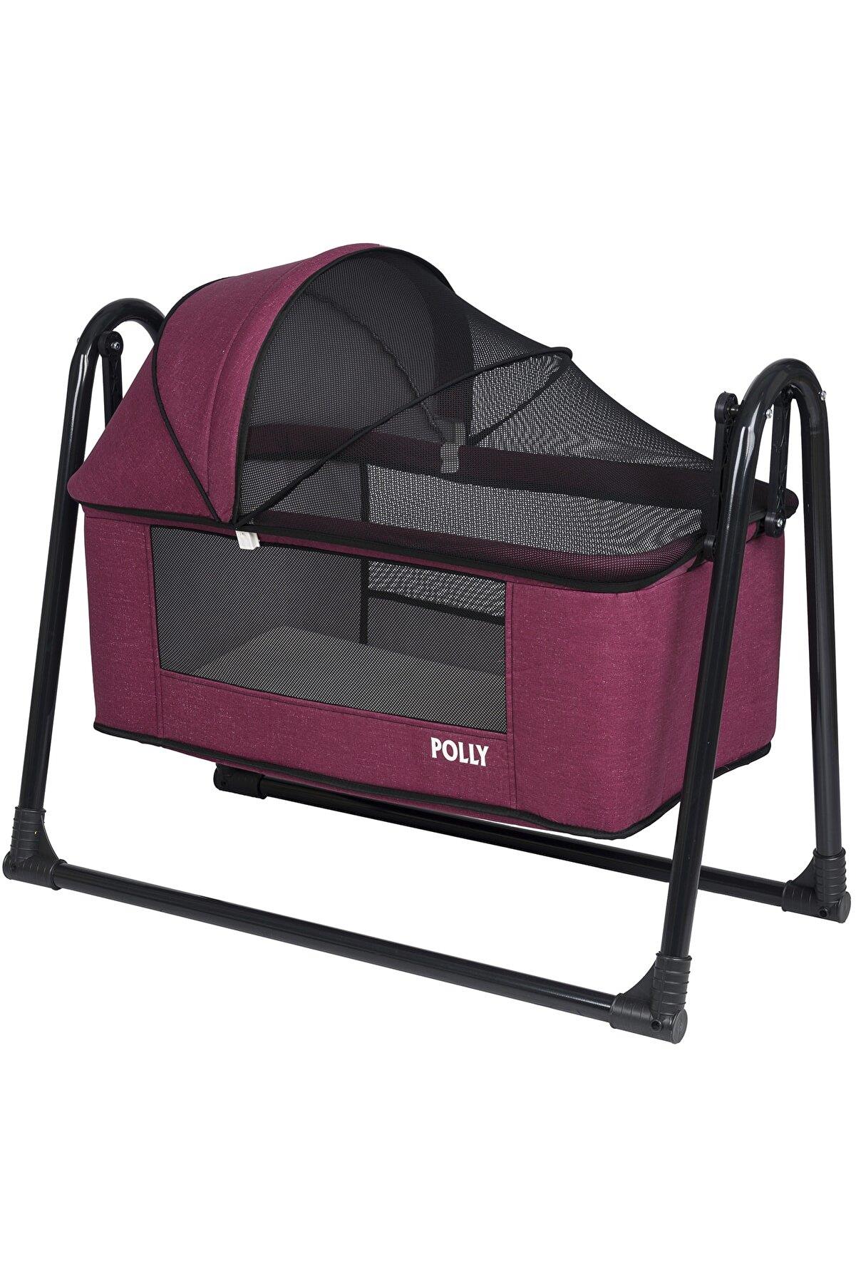 Class Lüks Keten Fileli Silinebilir Portatif Sallanır Anne Yanı Beşik Sepet Beşik Mürdüm