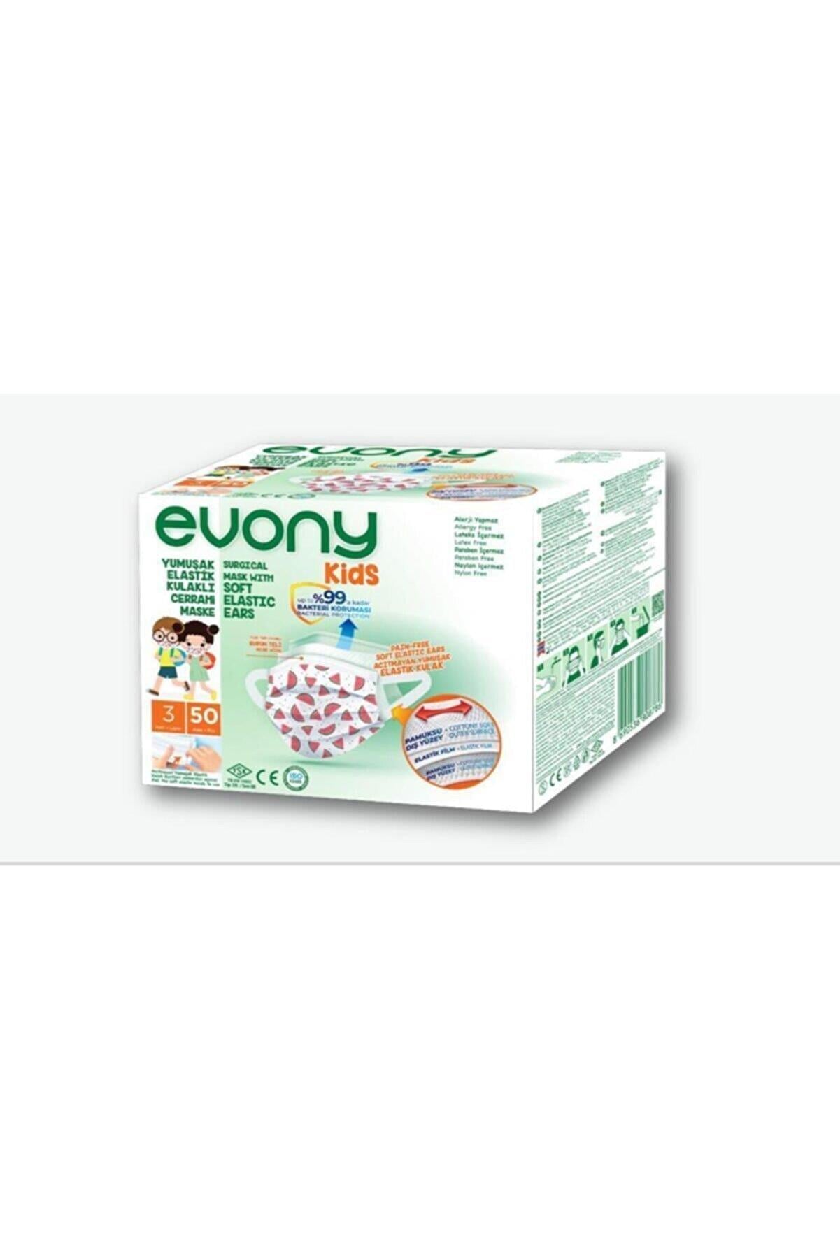 Evony Kids 3 Katlı Yumuşak Kulaklı Maske 50 Adet