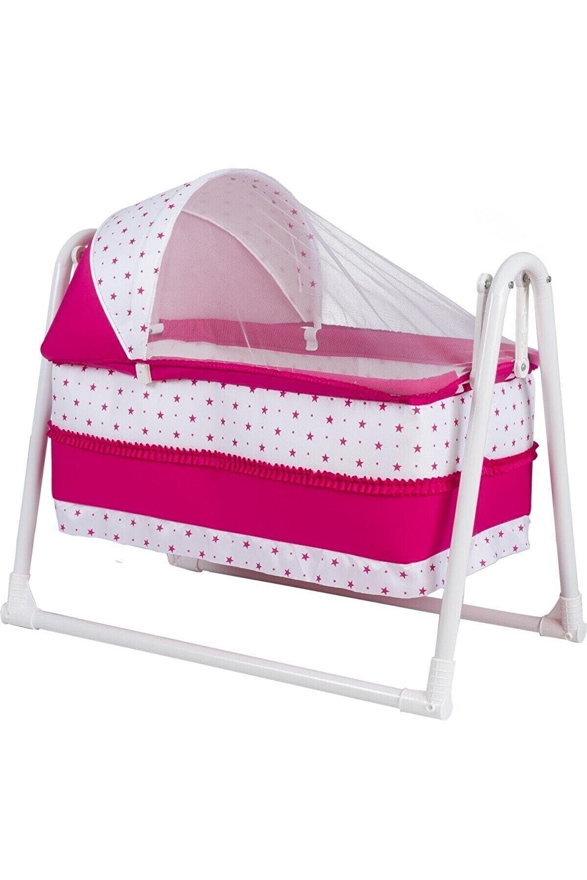 Hilal Lüks Sallanır Tenteli Portatif Sepet Beşik Pembe
