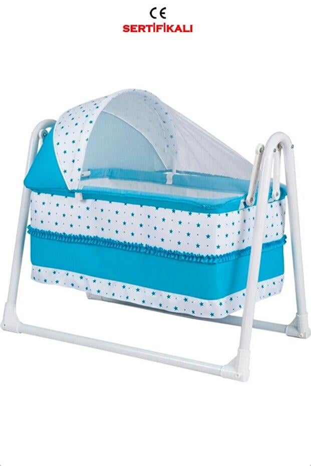 Hilal Lüks Sallanır Tenteli Portatif Sepet Beşik Mavi