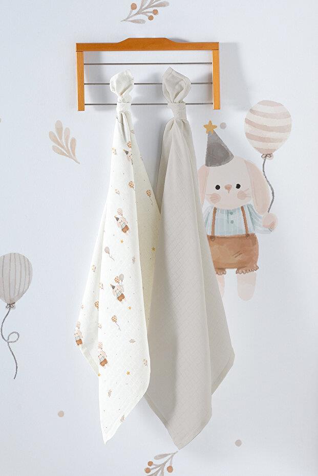 Kanz Çok Amaçlı Bebek Müslin Örtüsü 2'Li Set - Balloon Bear
