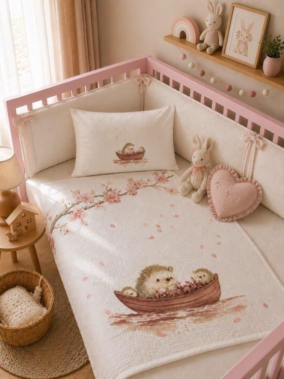 Kanz Home Kanz - Sweet Nest Baskılı  Müslin Set 4 Kat (knz-0069) Knz-0069.Köri--------