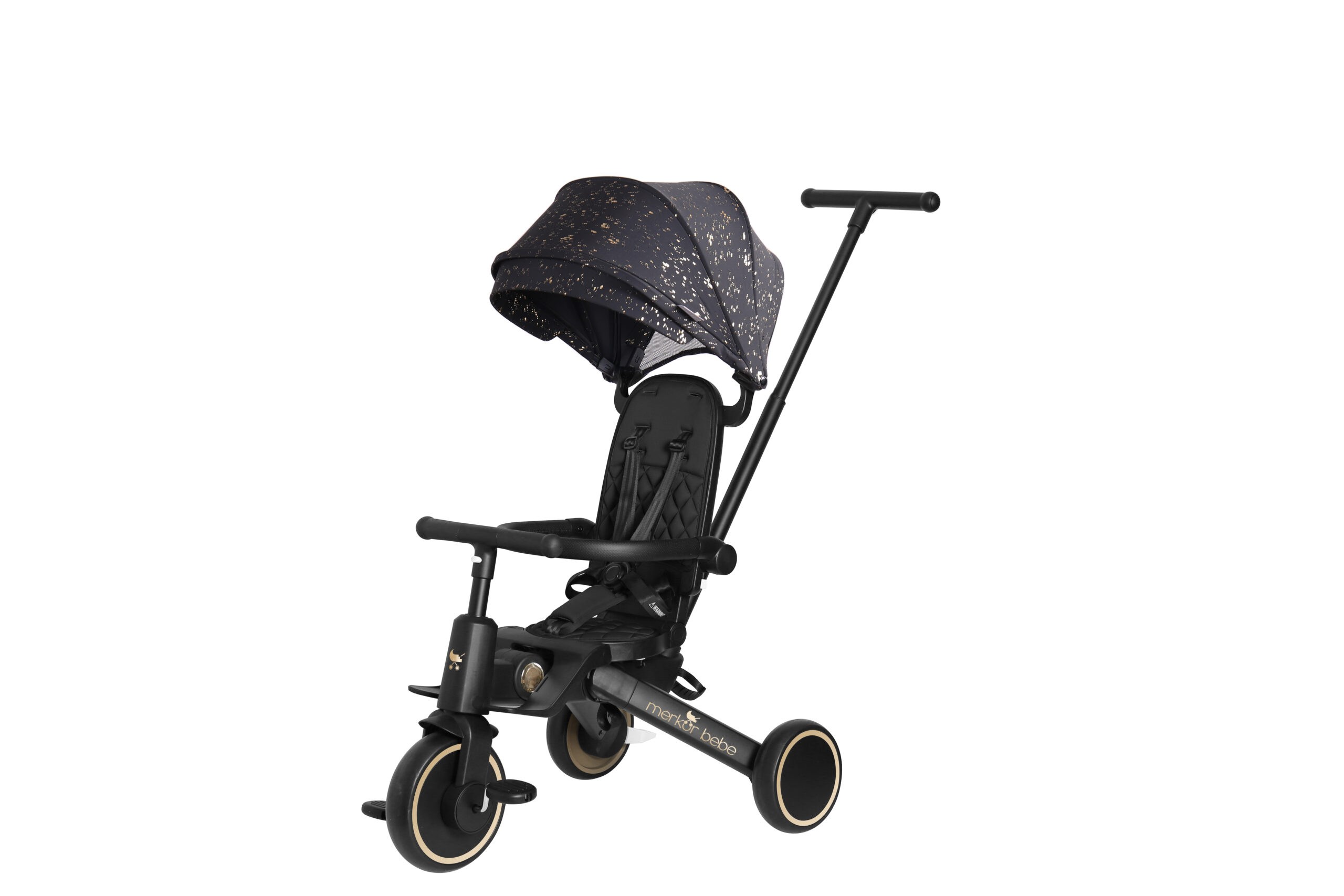 Merkür Bebe 9in1 Hawk Çift Yönlü Katlanabilir Yatabilir Ayak Destekli Üç Tekerlekli Bebek ve Çocuk Bisikleti Premium Gold