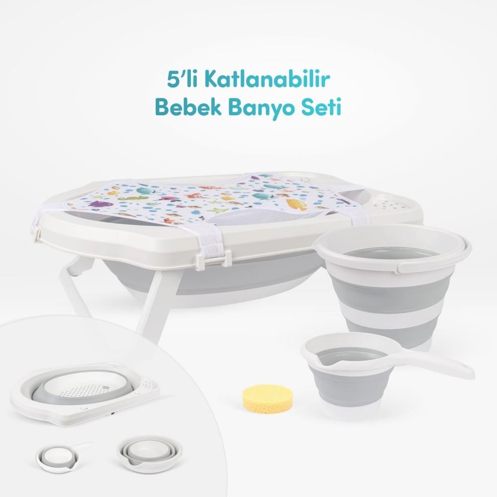 Sevi Bebe 5'Li Katlanabilir Bebek Banyo Seti- Gri 363-13