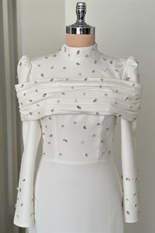 Aden Tesettür Abiye Beyaz