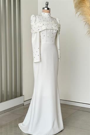 Aden Tesettür Abiye Beyaz