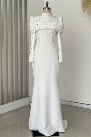 Aden Tesettür Abiye Beyaz