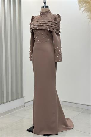 Aden Tesettür Abiye Karamel