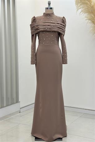 Aden Tesettür Abiye Karamel