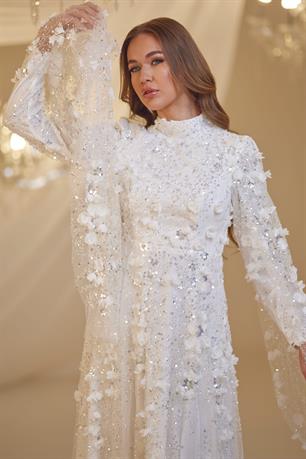 Afife Tesettür Abiye Beyaz