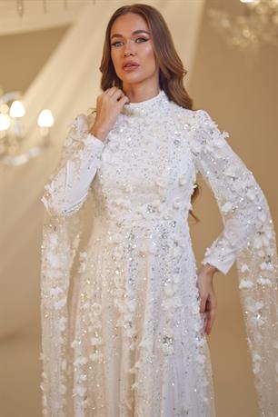 Afife Tesettür Abiye Beyaz