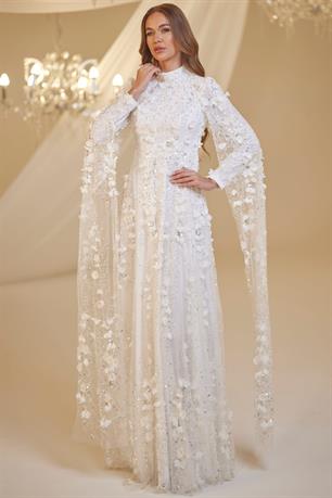 Afife Tesettür Abiye Beyaz