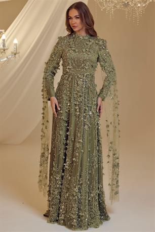 Afife Tesettür Abiye Haki