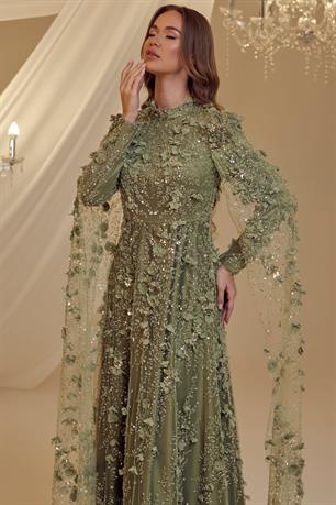 Afife Tesettür Abiye Haki