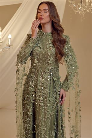 Afife Tesettür Abiye Haki