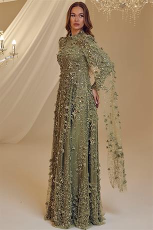 Afife Tesettür Abiye Haki